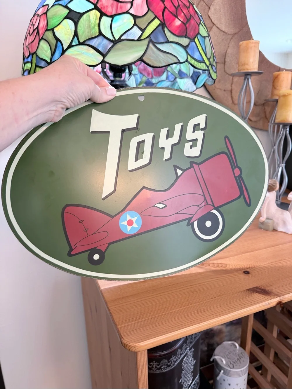 Target Red Airplane 'Toys' Oval Wall Sign on Green
